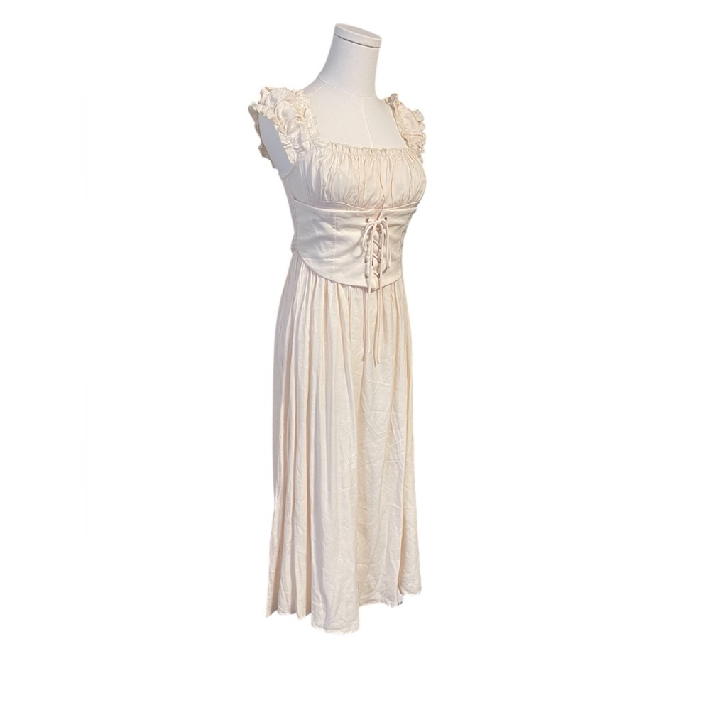 CIDER,SOLID RUFFLES LACE UP MAXI DRESS - Picture 5 of 10